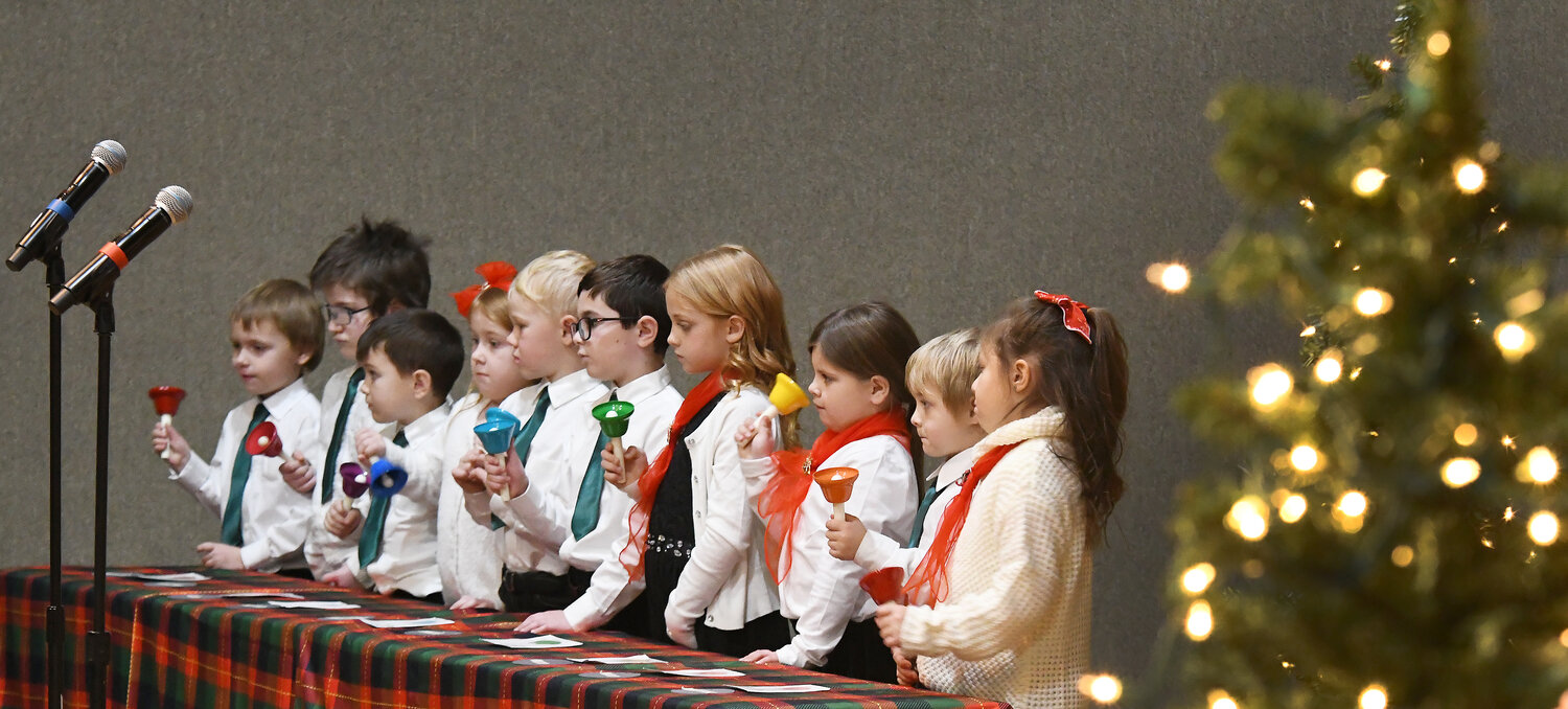 First Baptist Church in Owensville held two Christmas concerts over the past weekend. Childrens Handbell Choir members performing Sunday included (from left) Logan Pendleton, Trent Rehmert, Evander Liss, River Evans, Theo Orick, Eli Liss, Freya Grayson, Alaina Stockton, Eizyn Wiseman, and Anna Baldwin.